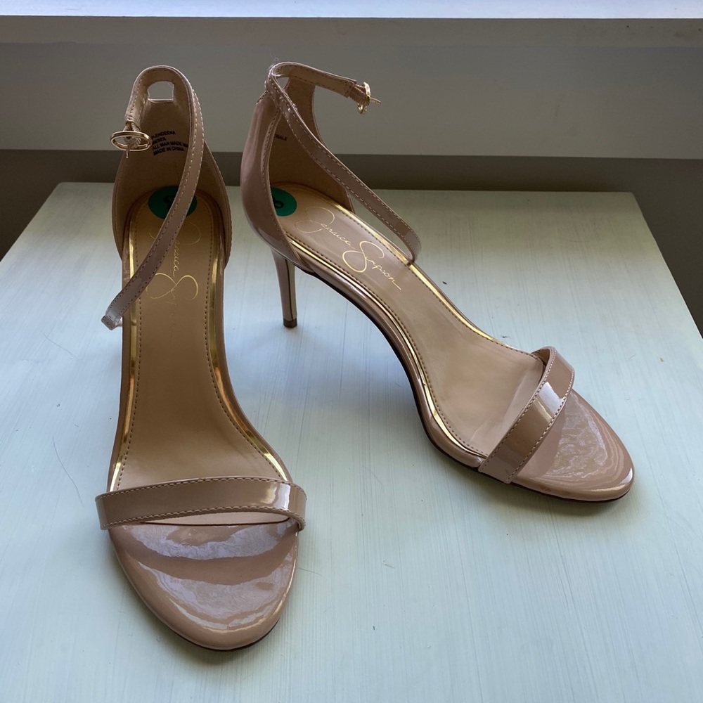 Shiny nude heels